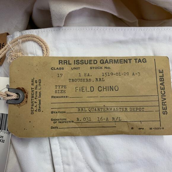 RRL by RALPH LAUREN Size 36 White Twill Cotton Straight Button Fly Casual Pants - Picture 4 of 7